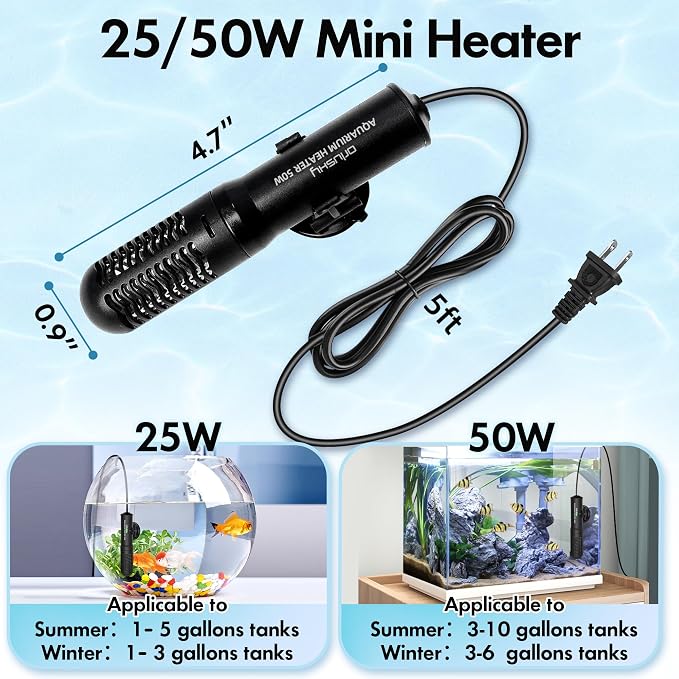 Orlushy 25W Small Submersible Aquarium Heater, Constant Temperature Betta Fish Tank Heater of 78℉for 1-6 Gallons Freshwater & Saltwater Tanks