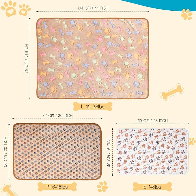 Tatuo 12 Pieces 16 x 24 Inch Dog Blanket Super Soft Warm Cat Sleep Mat Pet Kitten Doggy Fluffy Fleece Blankets with Cute Dog Paw Bone Star Elephant Patterns Printed Fluffy Blanket for Small Cat Puppy