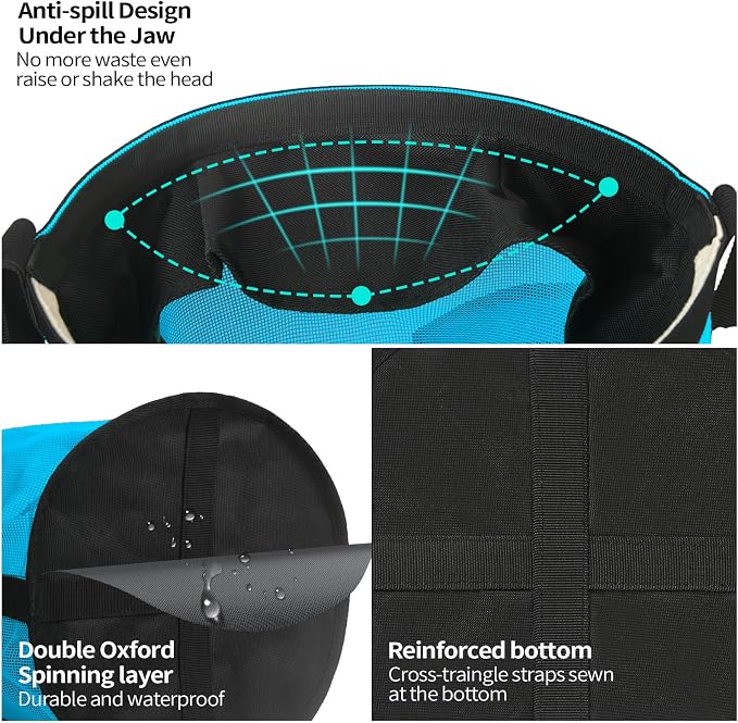 Horse Feed Bag for Grain, Breathable Mesh Feed Bags for Horses, Muzzle Feedbag for Feeding Grain, Anti-Spill Design Feeder, Soft Neck Pad Nose Pad, Universal Fit (Sky Blue 1 Pack)