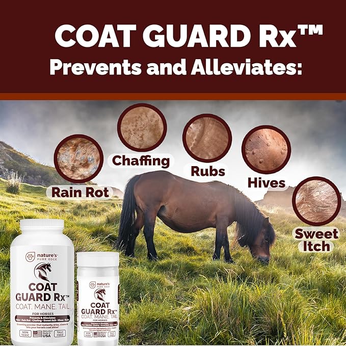 Extra Large. 2 Lbs. Coat Guard Rx™ Coat, Tail, Mane Powder for Horses - Rain Rot, Sweet Itch, Treatment & Dry Shampoo for Horses.