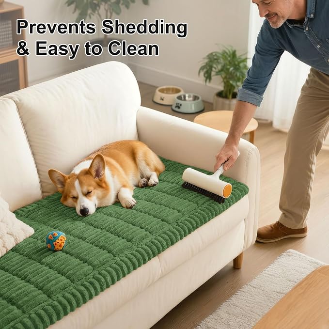 Smiry Couch Cover for Dogs, Non Slip Washable Sofa Protector for Pets, Soft Furniture Cover for Pet, Stylish Sofa Covers, Cozy Protect Against Fur, Dirt & Everyday Messes (Olive Green, 35.4" x 95")
