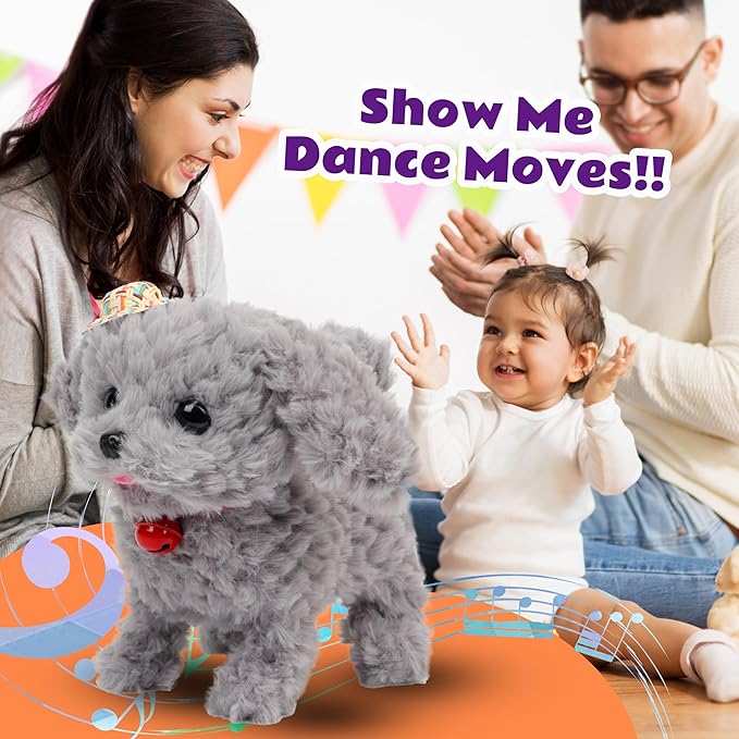 Walking Grey Dog Stuffed Animal Talking Wagging Nodding Educational Plush Puppy Toy Electric Interactive Animated Plushies for Girls Boys Birthday