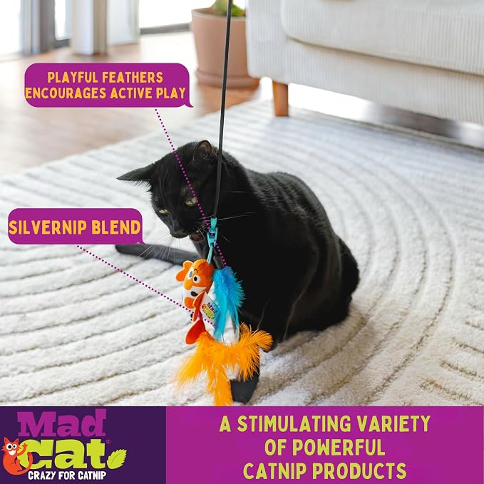 Mad Cat Playing Koi Retractable Feather Wand Cat Toy with Telescopic Handle | Extends and collapses for easy storage, swish to spark natural hunting instincts, chasing and leaping in felines every day