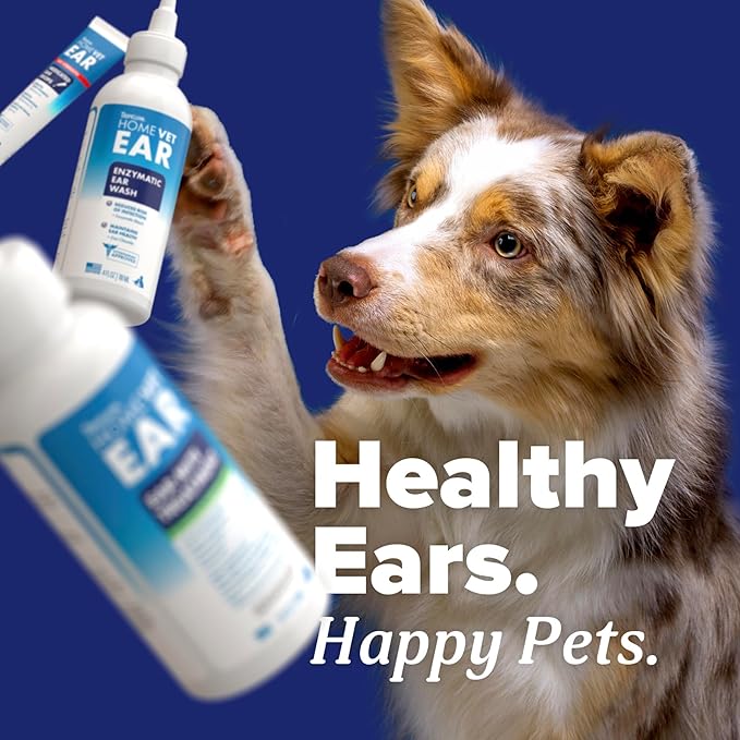 TropiClean HomeVet Enzymatic Dog Ear Cleaner, Vet Recommended Treatment for Dogs and Cats, Safe Daily Ear Cleaning Solution, USA Made, 2oz
