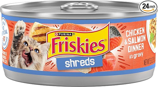 Purina Friskies Shreds Chicken and Salmon Dinner in Wet Cat Food Gravy - (Pack of 24) 5.5 oz. Cans
