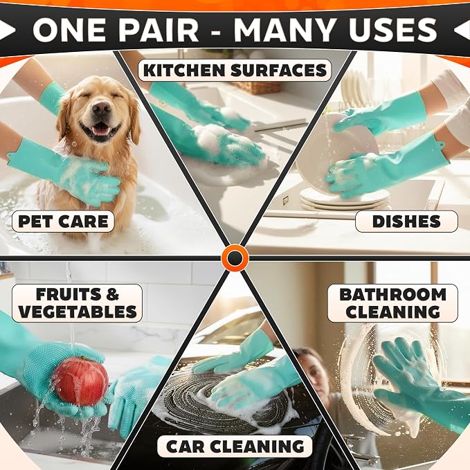 ALPENKOK Silicone Dishwashing Gloves with Scrubber – Non-Slip Silicone Gloves for Washing Dishes | Household Use