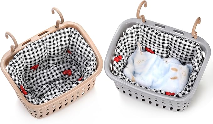 DEAYOU 2 Pack Rat Hammock for Cage, Chew Proof Small Animal Hanging Basket Bed with Hooks, Chinchilla Hideout Ferret Cage Accessories for Guinea Pig, Hamster, Sugar Glider, Hedgehog