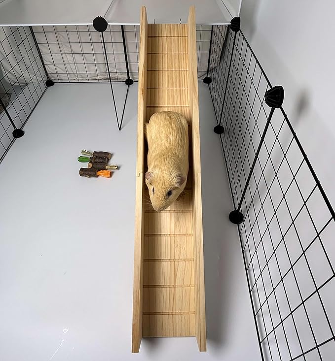 Guinea Pig Cage Bridge, Small Animal Wooden Ladder Ramp, Guinea Pig Cage Accessories Second Floor Link Bridge for Guinea Pigs, Ferrets, Hamsters (70CM/27.5IN)