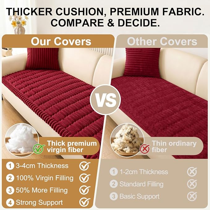 Smiry Couch Cover for Dogs, Non Slip Washable Sofa Protector for Pets, Soft Furniture Cover for Pet, Stylish Sofa Covers, Cozy Protect Against Fur, Dirt & Everyday Messes (Red, 43" x 82.7")