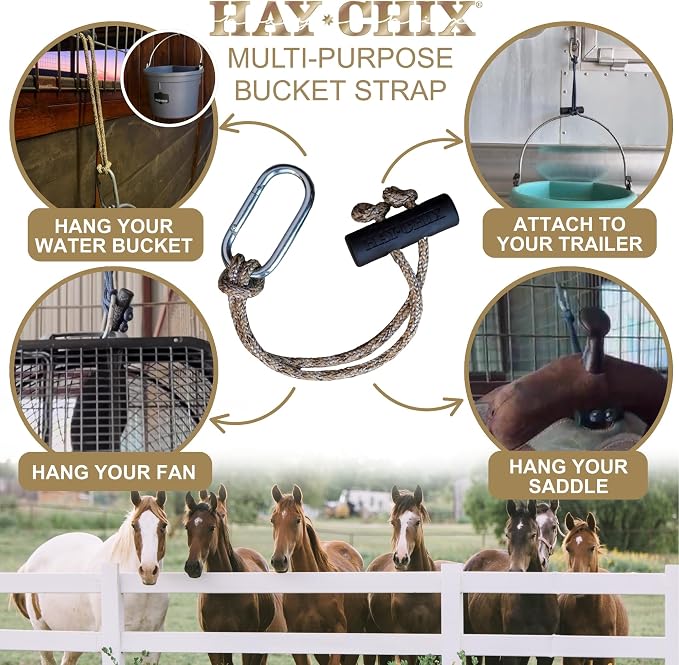 Hay Chix Horse Bucket Strap for Stalls | Bucket Hanger for Water Buckets | Multipurpose Hanging Strap for Trailer, Barn, Stable, and Horse Show Use | Easy to Use, Durable | 14 Inch, Oat