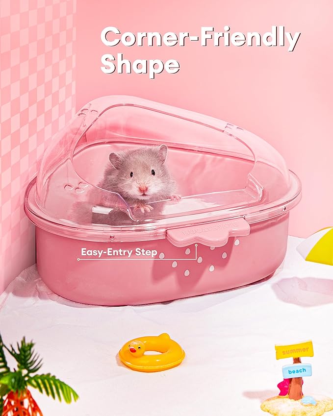 BUCATSTATE Hamster Sand Bath Kit Hamster Sand Bath Container Ultra Large Transparent Toilet for Syrian Hamsters Accessory for Small Animals(Pink, Strawberry)