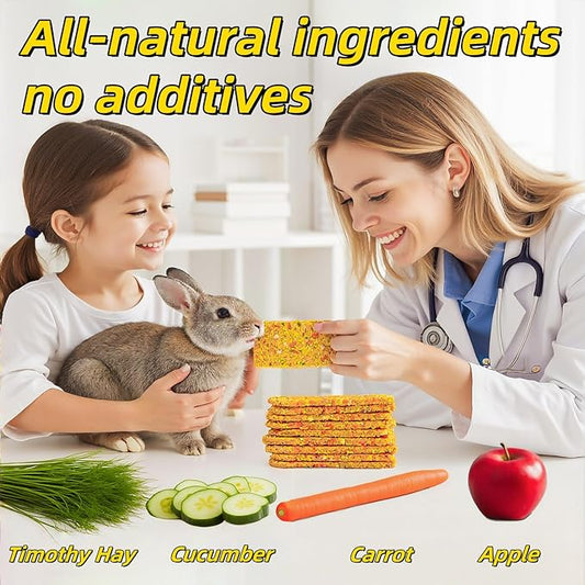 20 Pcs Rabbit Chew Toys 2 in 1 Bunny Treats Timothy Hay Chips with Apple Carrot Herbal Flowers Snack for Guinea Pig Chinchilla Hamster Teeth Grinding Dental Care Small Animal Food