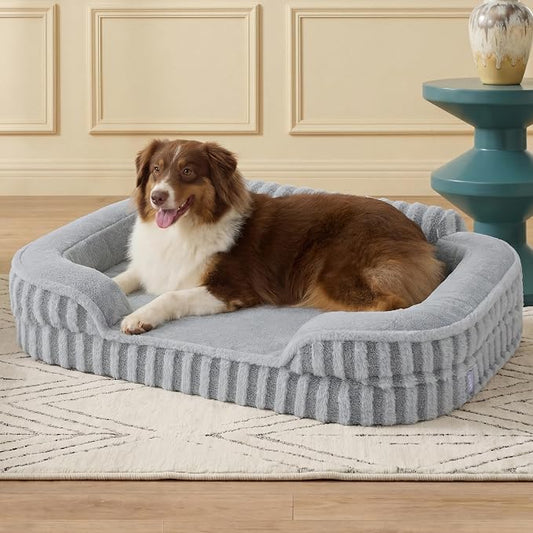 LE SURE Cute Dog Beds Large Sized Dog, Orthopedic Waterproof Large Pet Bed with Sides, High Back Non-Slip Bottom and Egg-Crate Foam Pet Couch Sofa with Washable Removable Cover, Grey