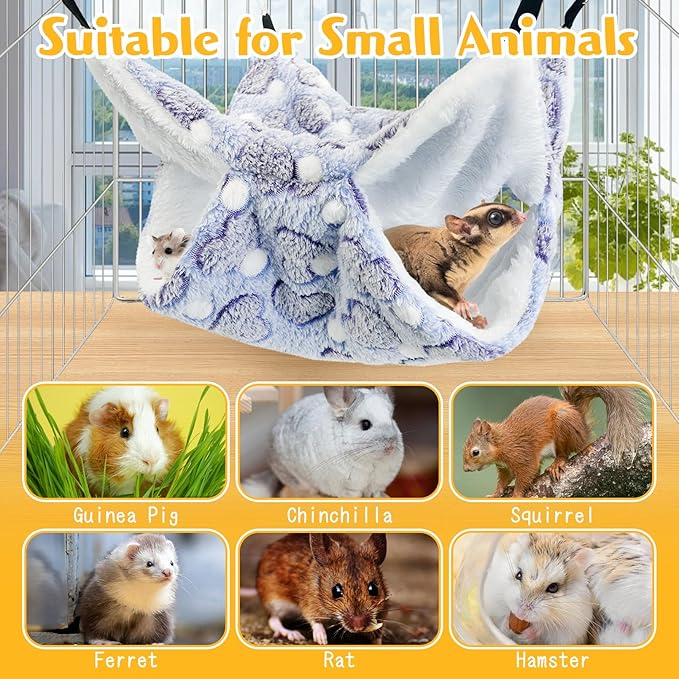 PINVNBY 3 Pack Rat Hammock Set Soft Ferret Hideout Bed Hanging Hamster Tunnel Cave Small Animal Cage Accessories Toy for Guinea Pig Chinchilla Squirrel Sugar Glider (Purple)