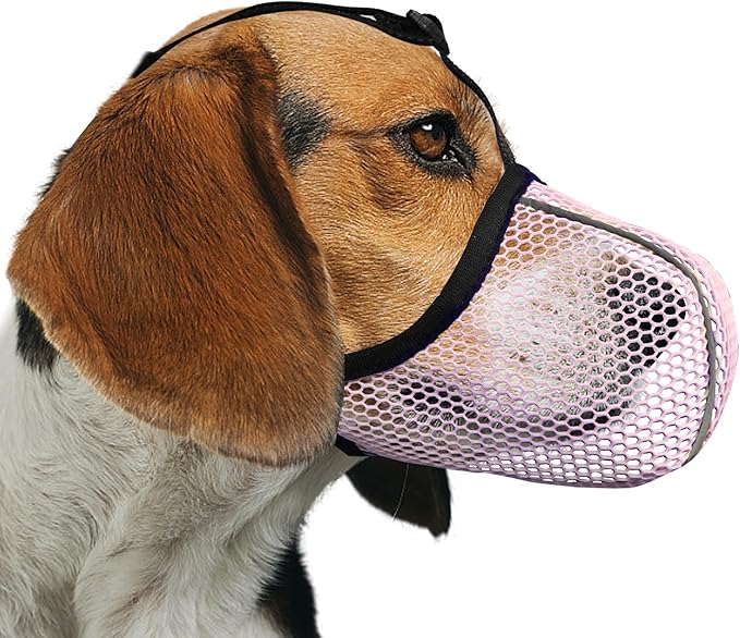 Pink Dog Muzzle, Breathable Soft for Small to Medium Dogs to Anti & Prevent Barking Biting Chewing, Reflective & Adjustable Basket Muzzle with Air Mesh for Schnauzer Pink M