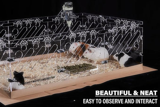 Acrylic Guinea Pig Cages - 3x2ft Small Animal Cage | DIY Extendable | Easy-to-Clean Disposable Bottom (Without Lid)