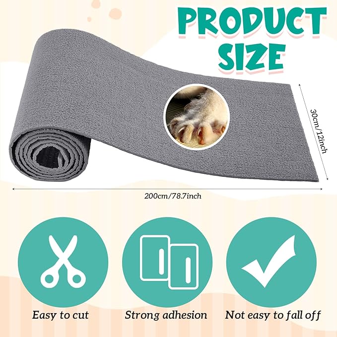 Rabbit Scratch Mat 12Inch x 6.56ft Self Adhesive Bunny Scratching Pad Cuttable Claw and Teeth Care Rabbit Mat Chew Toys for Cage Small Animal Scratching Rug for Biting Sleeping Nesting(Gray)