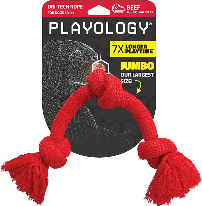 Playology Dog Toys | Dri-Tech Rope Tug of War Dog Toy for Tough Chewers | Beef Scented Jumbo Tug Rope Toys for Large Dogs