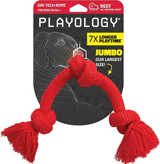 Playology Dog Toys | Dri-Tech Rope Tug of War Dog Toy for Tough Chewers | Beef Scented Jumbo Tug Rope Toys for Large Dogs