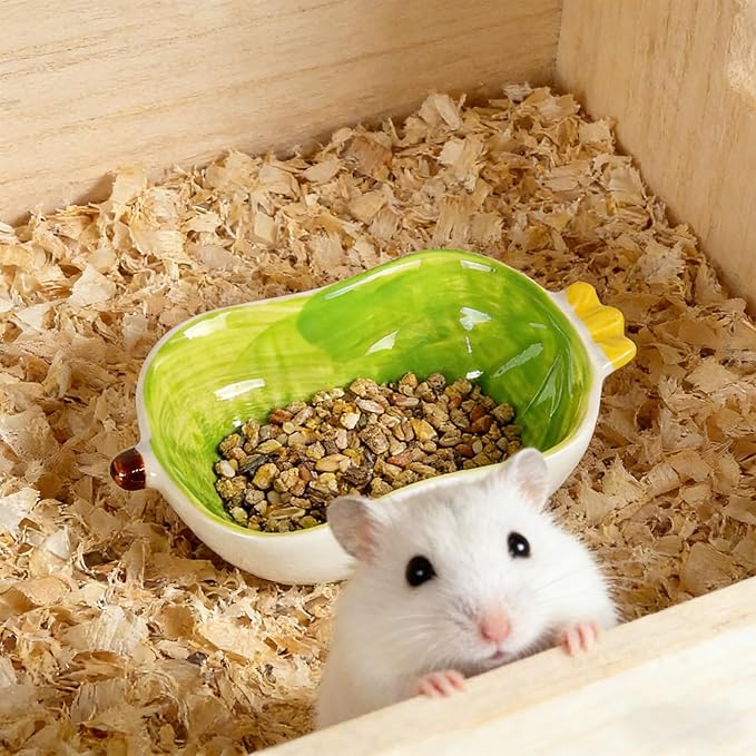 Small Ceramic Hamster Water Bowl Guinea Pig Food Bowl Cute Ferret Rat Chinchilla Rabbit Feeding Dish Young Animal Feeder (Green)