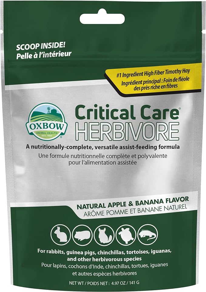 Oxbow Critical Care Herbivore, Emergency Guinea Pig Food, Rabbit Food for Recovery, Natural Apple Banana Flavor, Critical Care for Guinea Pig Emergency Kit, Made in USA, 141 Grams
