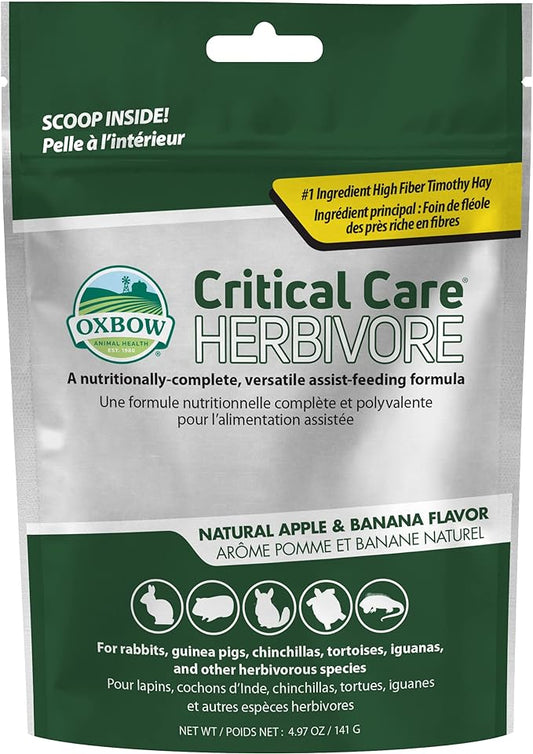Oxbow Critical Care Herbivore, Emergency Guinea Pig Food, Rabbit Food for Recovery, Natural Apple Banana Flavor, Critical Care for Guinea Pig Emergency Kit, Made in USA, 141 Grams