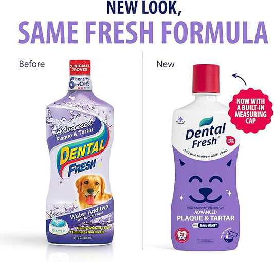 Dental Fresh Water Additive for Dogs and Cats, Advanced Formula, 8 Fl Oz, Plaque & Tartar Daily Oral Care Just Add to Water