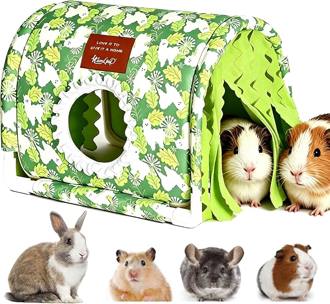 Guinea Pig Hideout Tunnel - Stable Washable Small Animal Tunnel Hide with Curtains,Guinea Pig Accessories for Hamster/Chinchilla/Dwarf Rabbit/Ferret (Green Alpaca, Large)