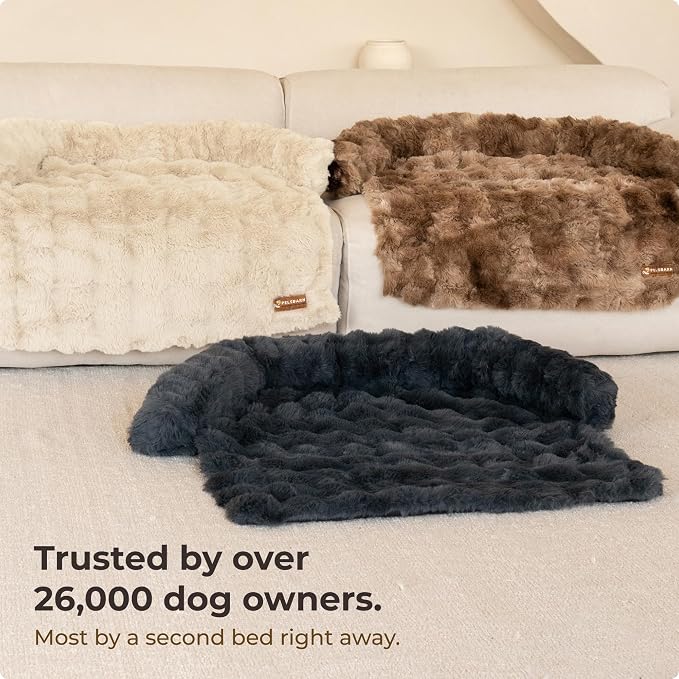 Pelsbarn Dog Bed for Couch, Luxurious Sofa Bed for Dogs with Non-Slip Oxford Bottom - Faux Rabbit Fur with Removable Cover, Large, Gray - 33x33 in