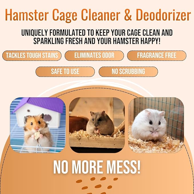 Hamster Cage Cleaner & Deodorizer Spray (32oz) – Odor Eliminator for Small Animal Cages & Habitats – Pet Safe, Non-Toxic, Fast-Acting – Made in USA