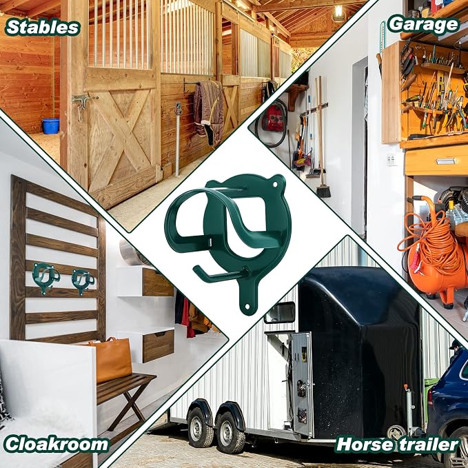 Dunzy 3 Counts Horse Bridle Rack Bracket Bridle Hooks Tack Storage Halter Hanger Metal Holder with Tubes and Screw for Horse Barn Supplies(Dark Green)