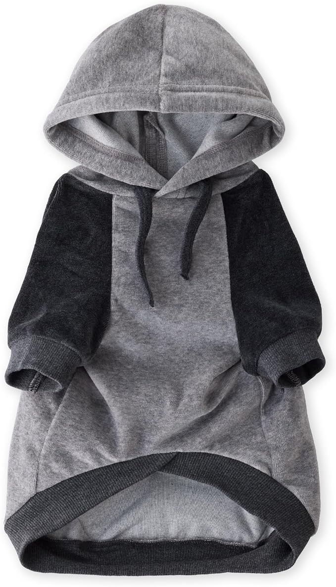Pet Passion Cooper II Organic Cotton Velour Dog Hoodie Pet Coat for Small, Medium and Large Dogs, Heather Gray Color Block, XXX-Small (up to 5lbs)
