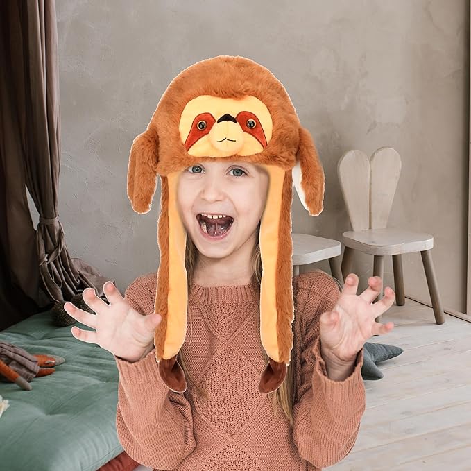 Bubblepompom Animal Hat with Ears Moving Jumping Pop Up Beating Hat Plush Holiday Cosplay Dress Up Funny Gift for Kids