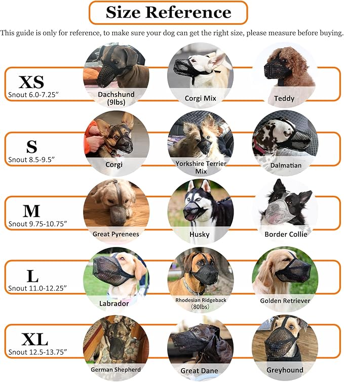 Crazy Felix Dog Muzzle, Soft Mesh Muzzle for Small Medium Large Dogs Labrador German Shepherd, Breathable Adjustable Mouth Guard for Biting Chewing Scavenging, Allows Panting and Drinking(Black, XL)