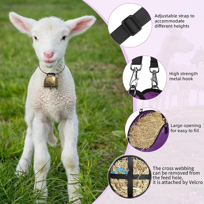 Hay Bags,Slow Feed Hay Bags for Horses,Goats,Donkeys with Reinforced Oxford Fabric and High Strength Metal Clasp,Horse Feeding Supplies with Strap for Easy Hanging (2 Purple)