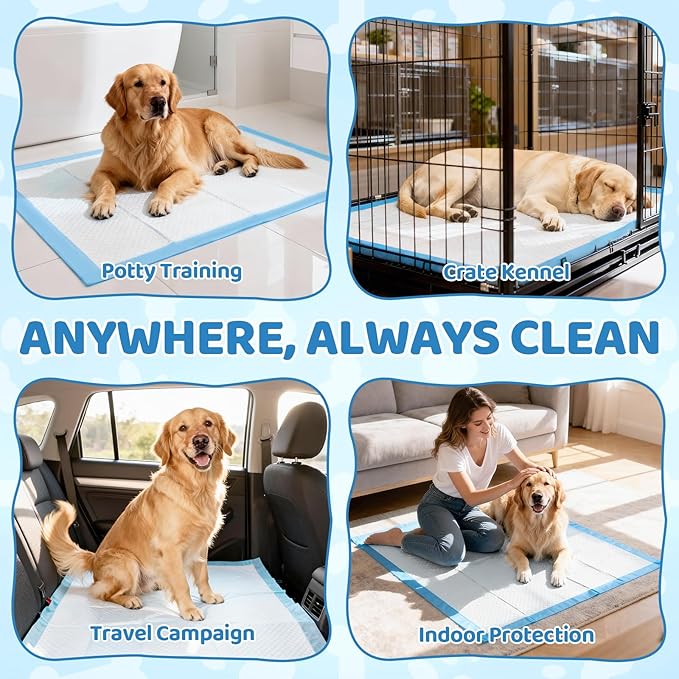 60-Pack Extra Large Dog Pee Pads 34"x28" Super Absorbent Leak-Proof Quick-Dry Puppy Pads Potty Training Pads for Dogs, XL Disposable Pet Pee Pads for Indoor Outdoor Use