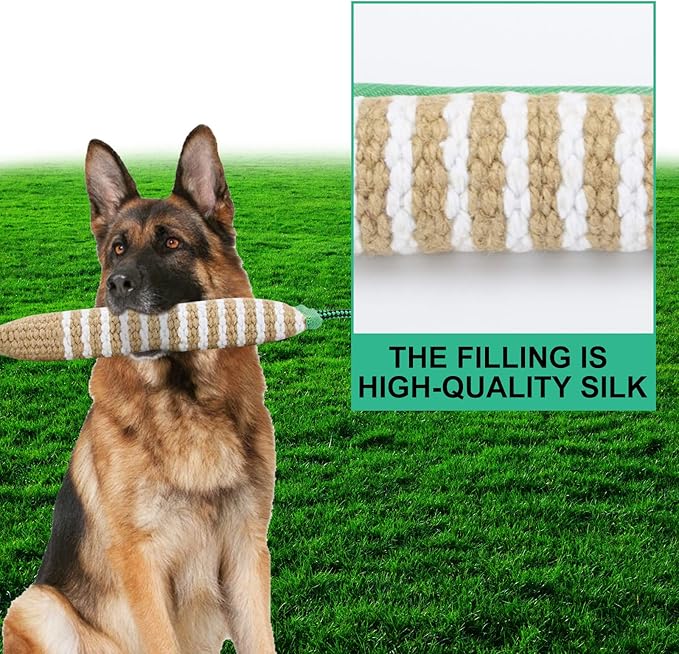 Dog Tug Toy, Dog Bite Jute Pillow Pull Toy with 2 Strong Handles, Perfect for Tug of War, Puppy Training Interactive Play, Bite Training Toys for Medium to Large Dogs (Green)
