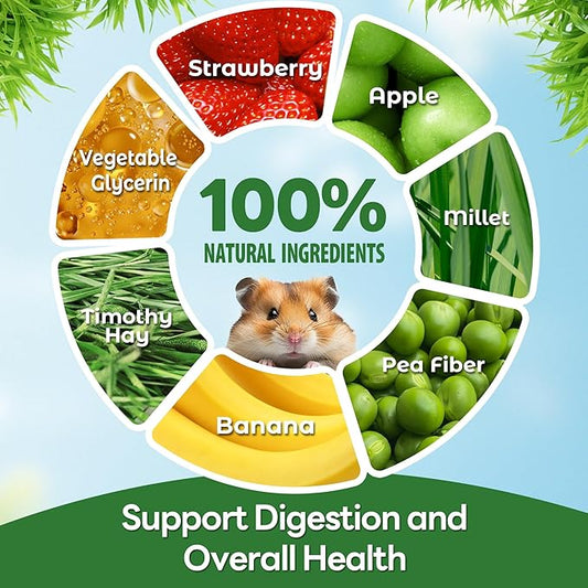 TEEWY Guinea Pig Chew Toys, Prevent Teeth Overgrowth, Natural Timothy Grass & Vegetables, Hamster Chew Toys, Guinea Pig Toys, Chinchilla Toys, 4PCS, Grass Patch & Flowers
