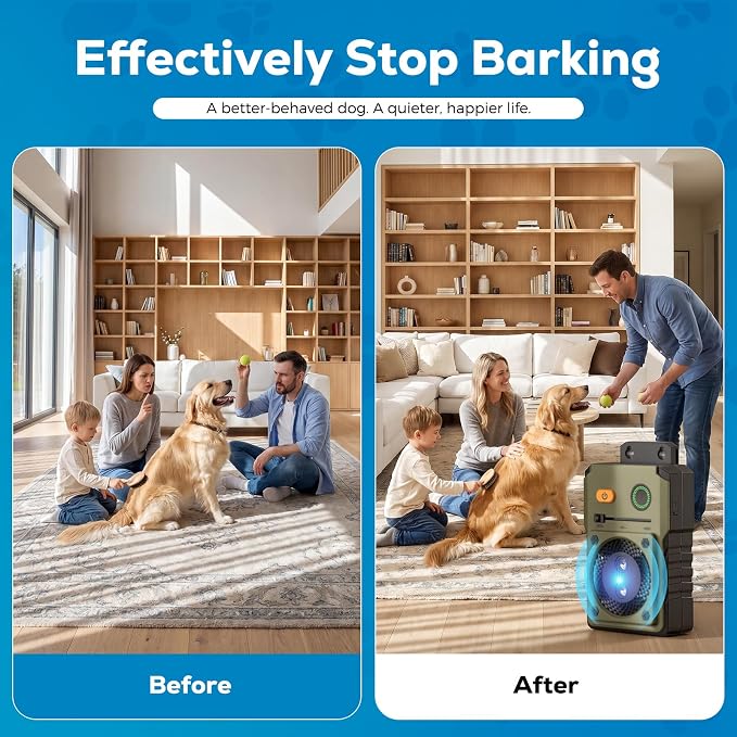Anti Barking Device for Dogs, 3 Modes Ultrasonic Dog Bark Deterrent with 50FT Long Range, Type-C Rechargeable Bark Box, IP65 Waterproof No More Barking Control Device for Indoor Outdoor Training