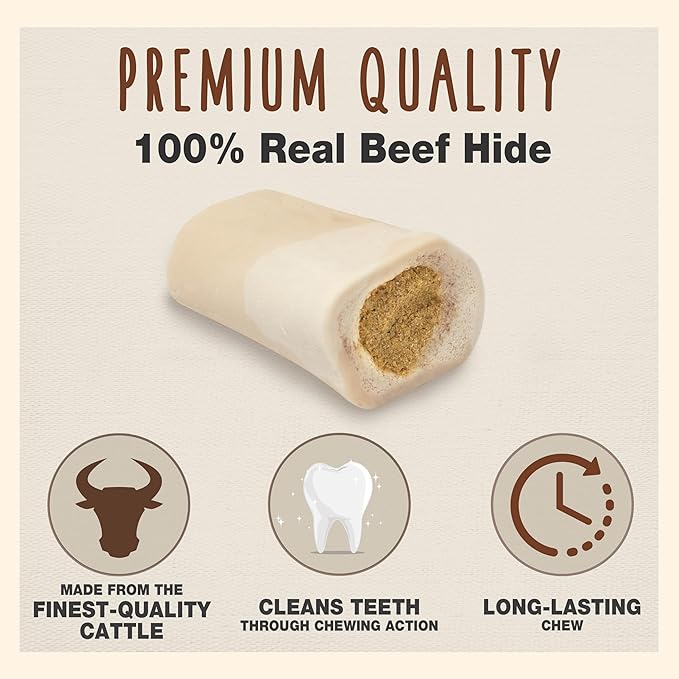 Cadet Stuffed Shin Bone, Long-Lasting Dog Chew Bones for Aggressive Chewers, High Protein Filled Bone Dental Chew for Dogs, Bully Stick Flavor Filling, 5-6" for Large Dogs