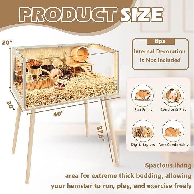 PROLEE Hamster Cage with Legs, Guinea Pig Cages Chew Proof, Hamster House, Hamster Cages and Habitats, Small Animal Cage, 40" L x 20" W x 47.5" H