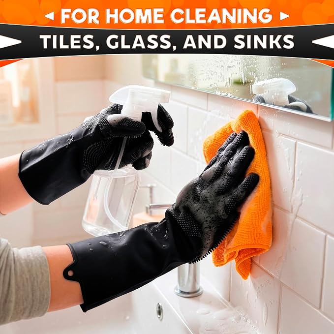 ALPENKOK Silicone Dishwashing Gloves with Scrubber – Non-Slip Silicone Gloves for Washing Dishes | Household Use