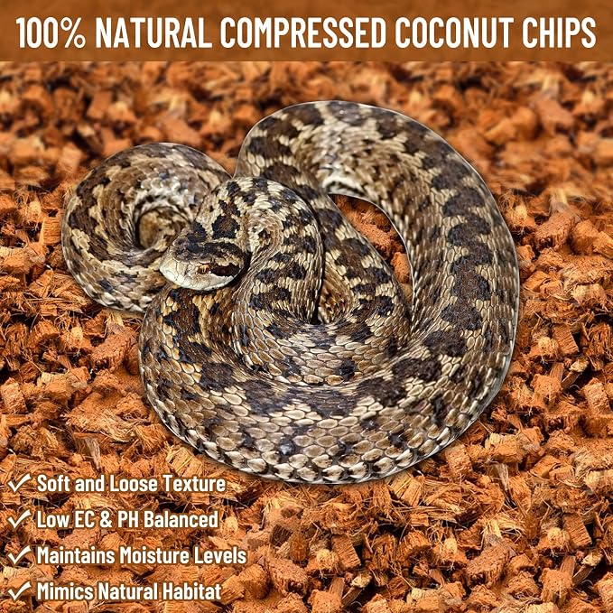 Riare 10LB Coconut Chip Substrate for Reptiles, 72 Quart Coconut Fiber Substrate Coco Chips Substrate Coconut Husk Bedding for Snakes, Tortoises, Ball Python, Bearded Dragon, Geckos, Lizards, Frogs