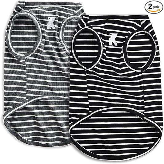 Koneseve Dog Shirt Vest Lightweight Stretchy Dog T-Shirts Soft Cool Sleeveless Stripe Vests Breathable Clothes for Puppy Kitty Cats Small Medium Large Dogs 2 Pack Black + Grey [ 2XL ]