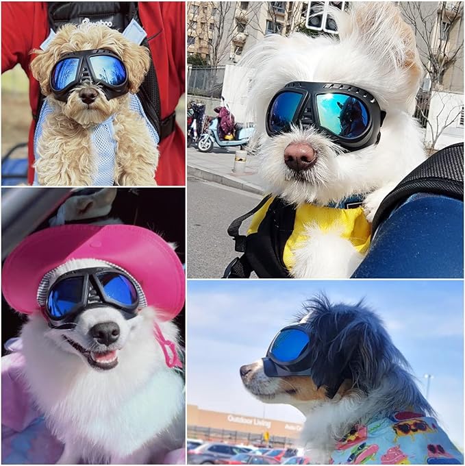 Namsan Dog Goggles Small Breed, Wide Snout & Soft Frame, Tactical Driving Sunglasses for Dogs Small to Medium Breed, Anti-UV Dog Eye Protection, Windproof Dustproof, Adjustable, Blue Lens
