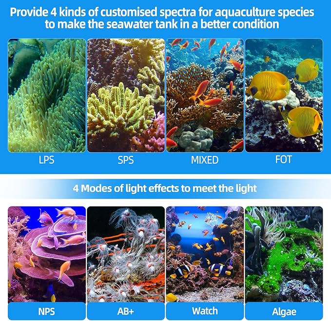 36W LED Saltwater Aquarium Light, Marine Led for Coral with White, Blue, Cyan, UV Violet LEDs Dimmer Timer for SPS/LPS Corals Fish Tanks (18-24in)