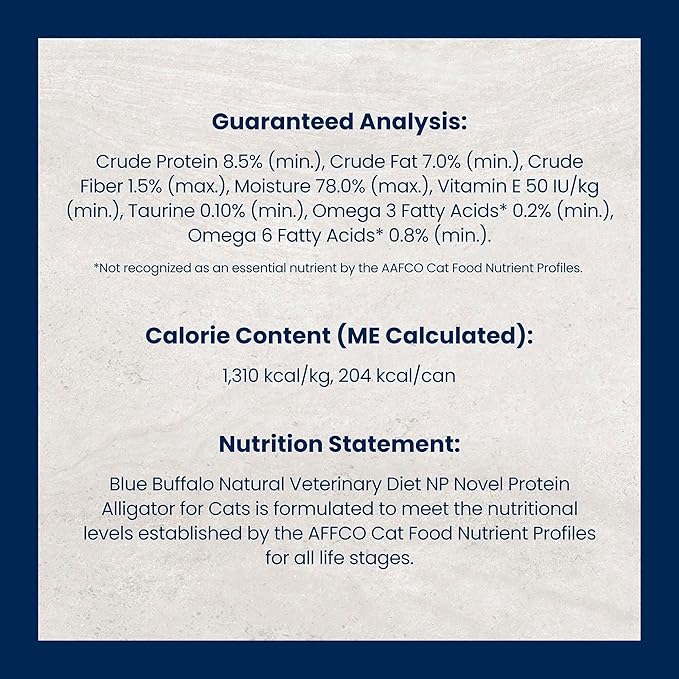 Blue Buffalo Natural Veterinary Diet NP Novel Protein Wet Cat Food, Alligator 5.5-oz cans (Pack of 24)
