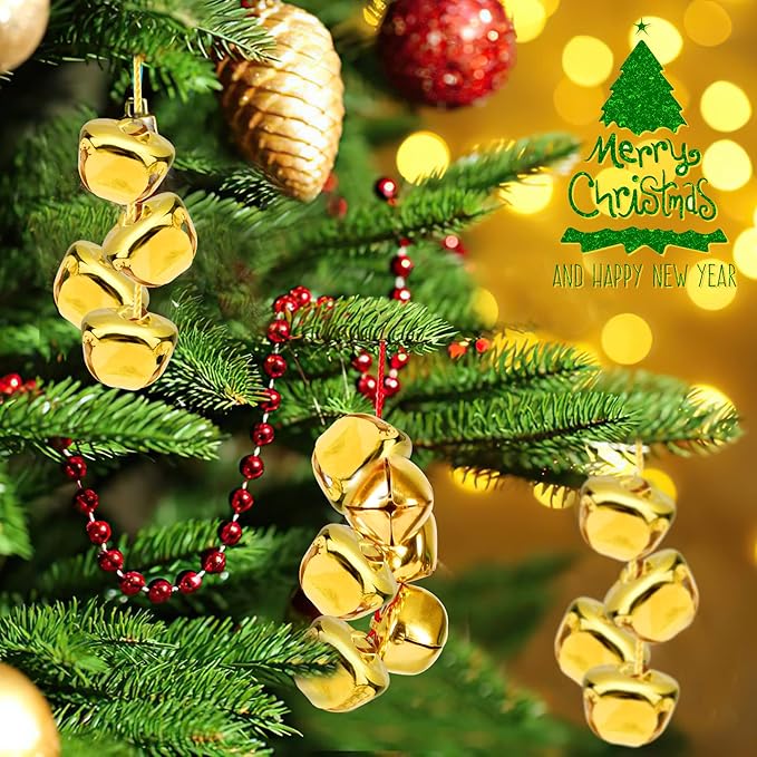 Augshy 200 Pieces Jingle Bells 3/5Inch Craft Bell Bulk for Christmas Home and Pet Decorations Xmas Decor Party Favors Supplies (Gold)