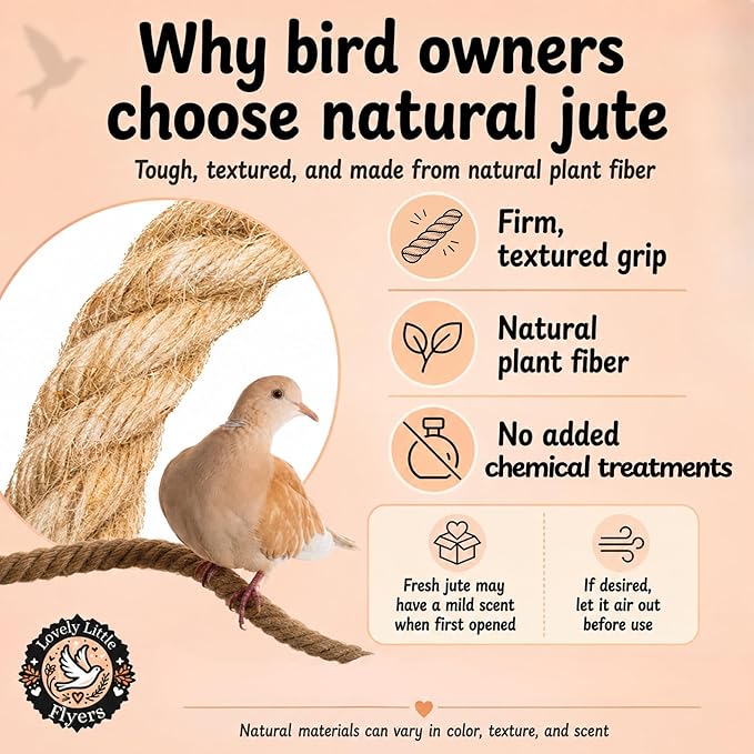 Bird Rope Perch for Parrots, Bendable Natural Jute Boing with Pine Wood and Stainless Steel Mount, Cotton Alternative, Cage Accessory for Parrots (Brown, 4 feet)