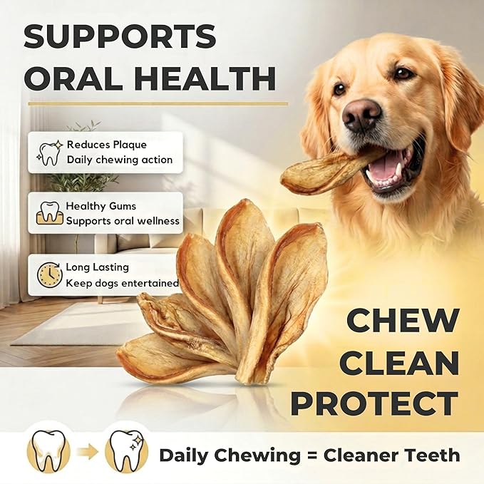 100% Natural Pet Treats 12 Pack Grass Fed Water Buffalo Ears for Dog | High Protein Beef Cow Ears for Dogs Safe Rawhide Dog Treat Suitable for Small, Medium & Large Breeds Dogs Chews